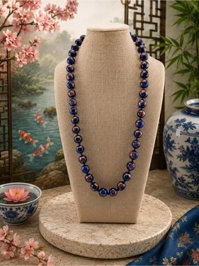 Blue Fantail Gold Fish Hand-painted Porcelain Beaded Necklace